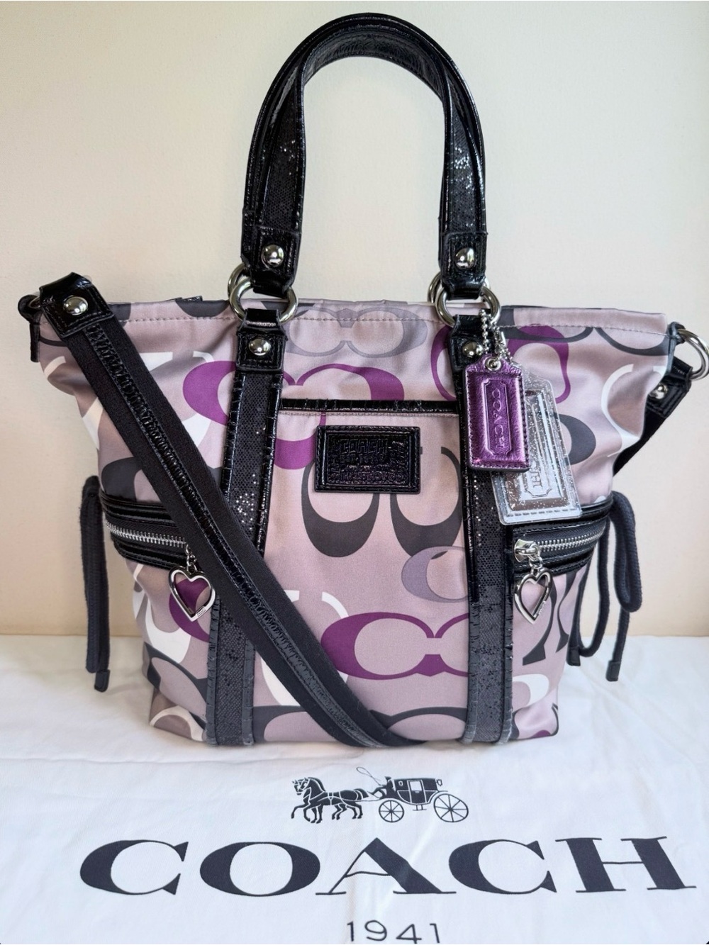 Coach Poppy Purple Optic Signature Satchel w/ Original Hangtags + Dust Bag